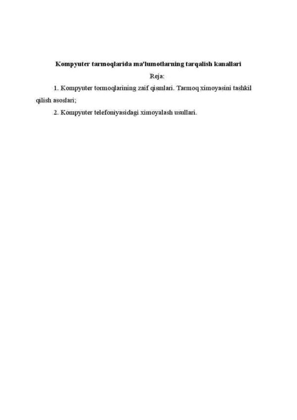 Kompyuter tarmoqlarida ma'lumotlarning tarqalish kanallari
