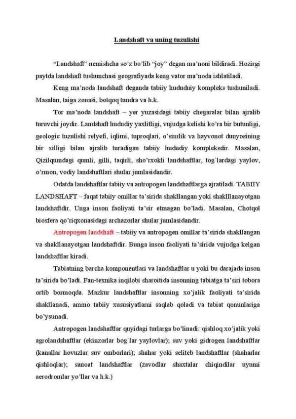 Landshaft va uning tuzulishi