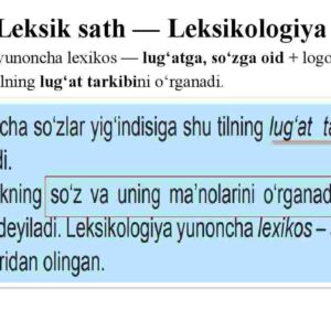 Leksikologiya haqida umumiy ma'lumot. Leksikologiyaning turlari: umumiy, xususiy, qiyosiy, nazariy va amaliy leksikologiya