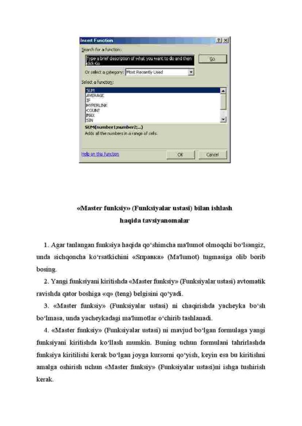 MS Excelda funksiya bilan ishlash - Image 4