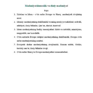 Madaniyatshunоslik va diniy madaniyat