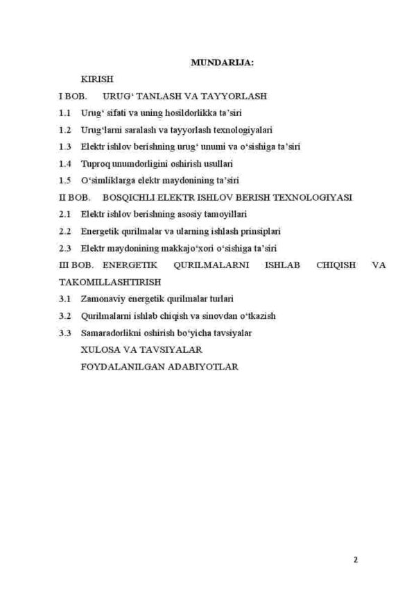 “Makkajo‘xori yetishtirishda urug‘, tuproq, o‘simlik”ka majmuiy va bosqichli elektr ishlov berishga asoslangan energetik qurilmalarni ishlab chiqish - Image 2