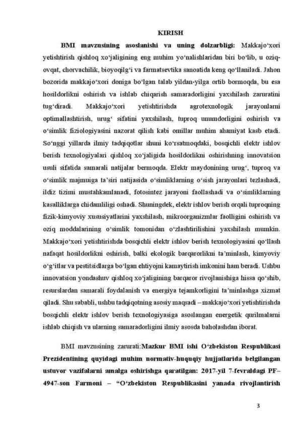 “Makkajo‘xori yetishtirishda urug‘, tuproq, o‘simlik”ka majmuiy va bosqichli elektr ishlov berishga asoslangan energetik qurilmalarni ishlab chiqish - Image 3