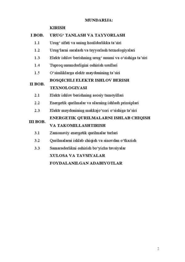 Makkajo'xori yetishtirishda urug', tuproq, o'simlik majmui va bosqichli elektr ishlov berishga asoslangan energetik qurilmalarni ishlab chiqish rejasi - Image 2