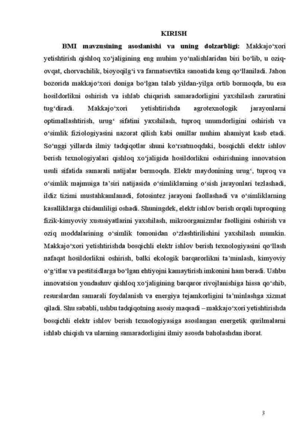 Makkajo'xori yetishtirishda urug', tuproq, o'simlik majmui va bosqichli elektr ishlov berishga asoslangan energetik qurilmalarni ishlab chiqish rejasi - Image 3