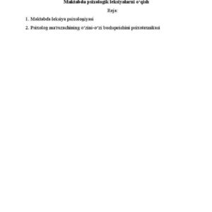 Maktabda psixologik leksiyalarni o'qish