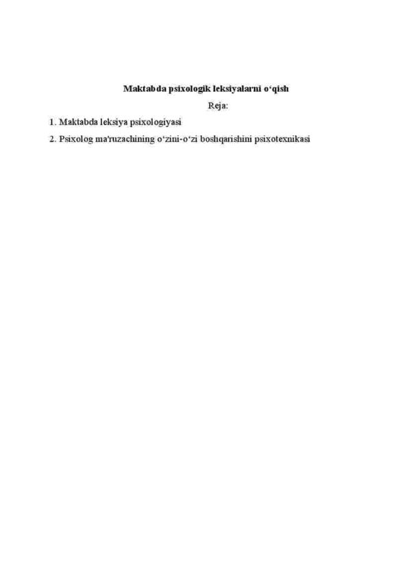Maktabda psixologik leksiyalarni o'qish