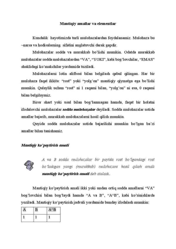 Mantiqiy amallar va elementlar
