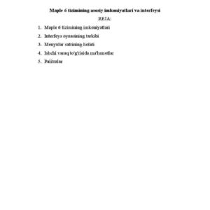 Maple 6 tizimining asosiy imkoniyatlari va interfeysi