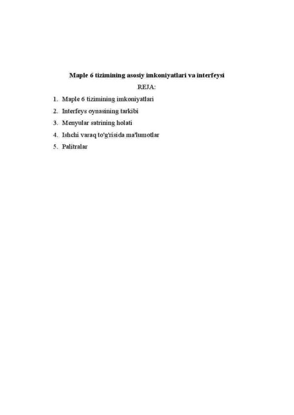 Maple 6 tizimining asosiy imkoniyatlari va interfeysi