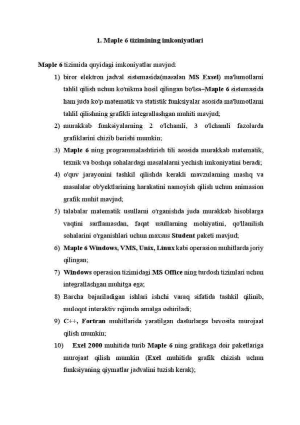 Maple 6 tizimining asosiy imkoniyatlari va interfeysi - Image 2