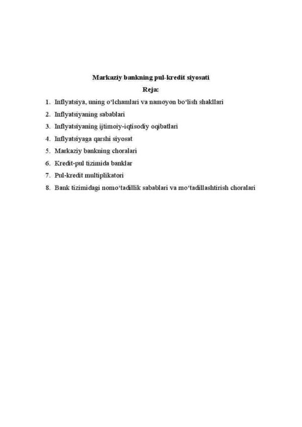 Markaziy bankning pul-kredit siyosati