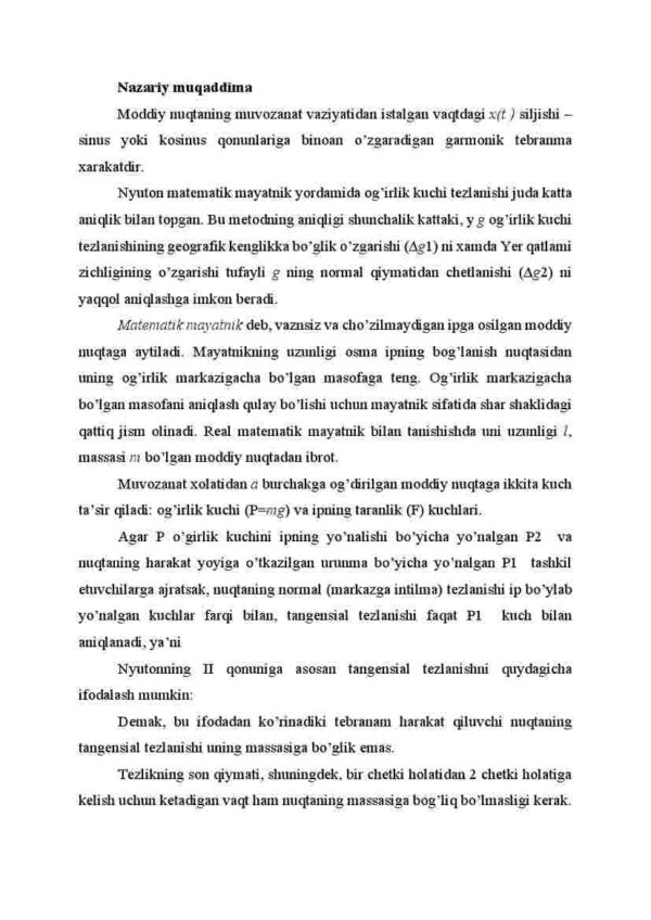 Matematik mayatnik yordamida erkin tushish tezlanishini aniqlash - Image 2