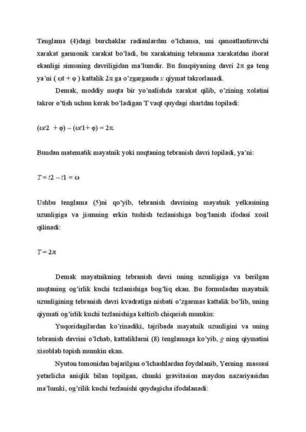 Matematik mayatnik yordamida erkin tushish tezlanishini aniqlash - Image 4