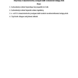 Maydoniy tranzistorlarda yasalgan kalit sxemalarni tadqiq etish