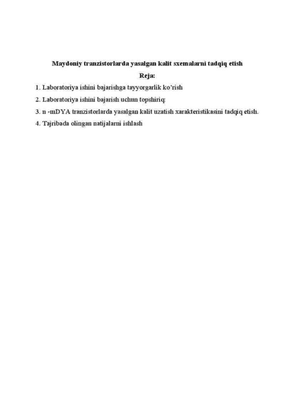 Maydoniy tranzistorlarda yasalgan kalit sxemalarni tadqiq etish