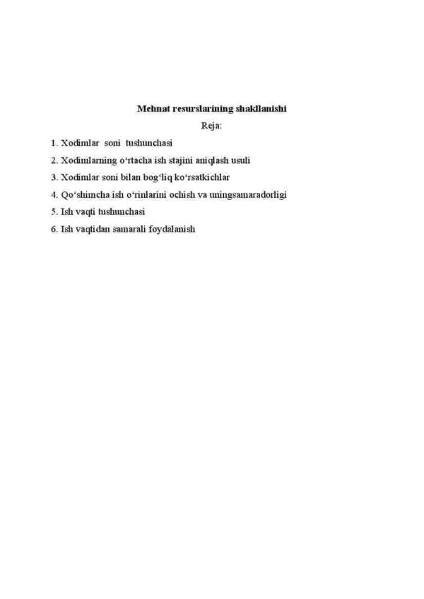 Mehnat resurslarining shakllanishi