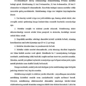 Metallarning davriy sistemasi o'rni hossalari