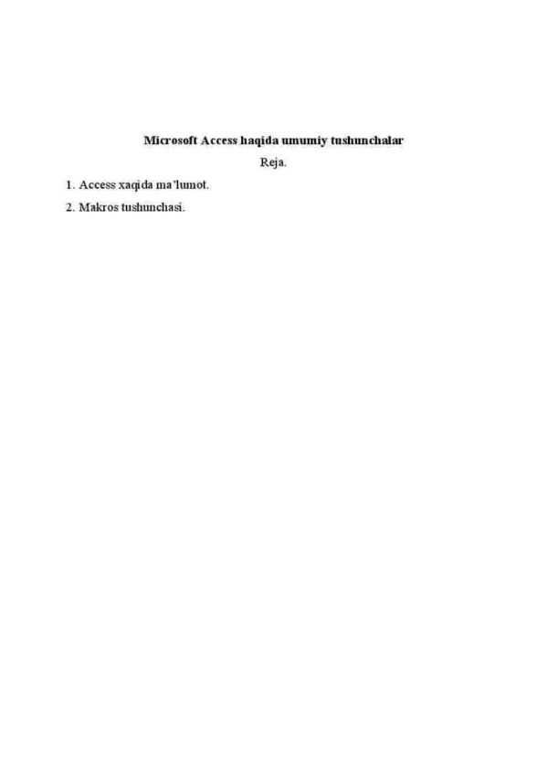 Microsoft Access haqida umumiy tushunchalar