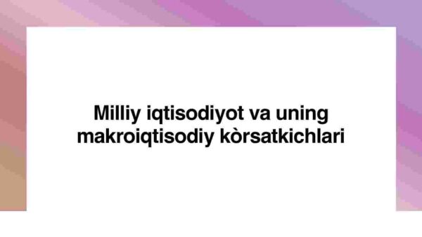 Milliy iqtisodiyot va uning makroiqtisodiy ko'rsatkichlari