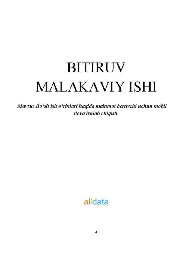 Bo'sh ish o'rinlari haqida malumot beruvchi uchun mobil ilova ishlab chiqish