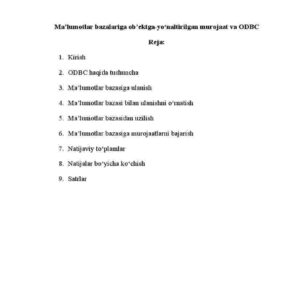 Mа'lumоtlаr bаzаlаrigа оb'ektgа-yo'nаltirilgаn murоjааt vа ODBC