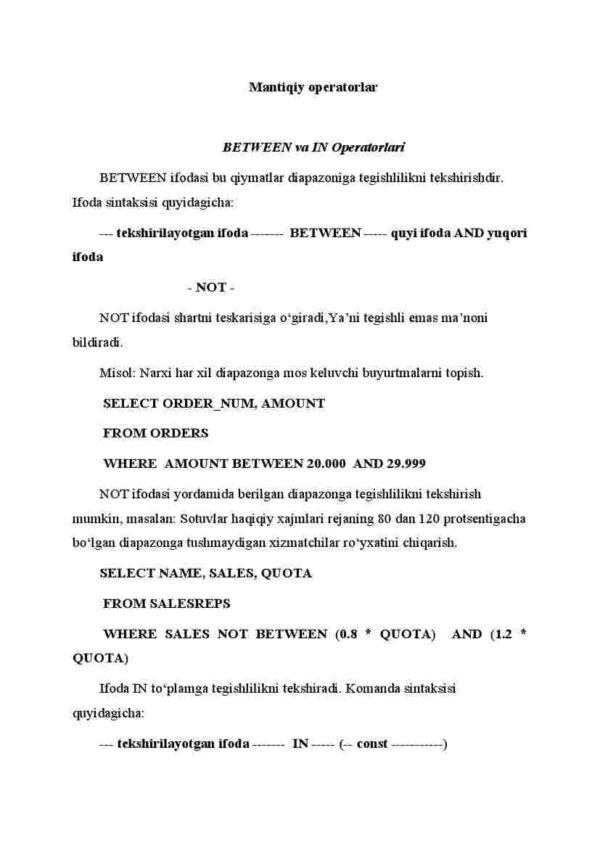 Mаntiqiy оperаtоrlаr