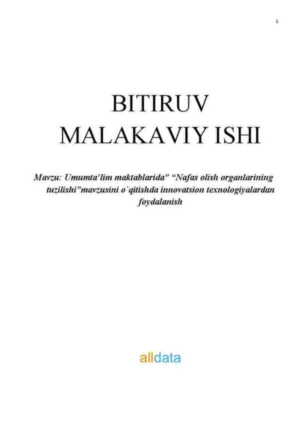 Umumta'lim maktablarida  "Nafas olish organlarining tuzilishi" mavzusini o'qitishda innovatsion texnologiyalardan foydalanish