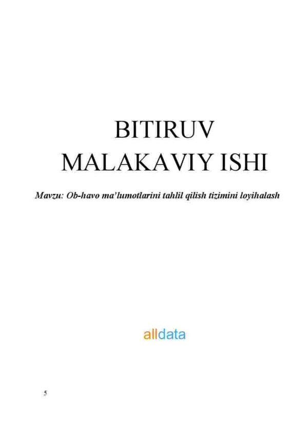 Ob-havo ma'lumotlarini tahlil qilish tizimini loyihalash