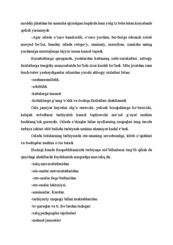 O'quvchilarni oilada tarbiyalash. Tarbiyani tashkil qilish ni sinfdan va maktabdan tashqari, jamoat tashkilotlarida, tibbiyot muassasalarida olib boriladigan ishlarni ahamiyati. Diniy tarbiya. - Image 3