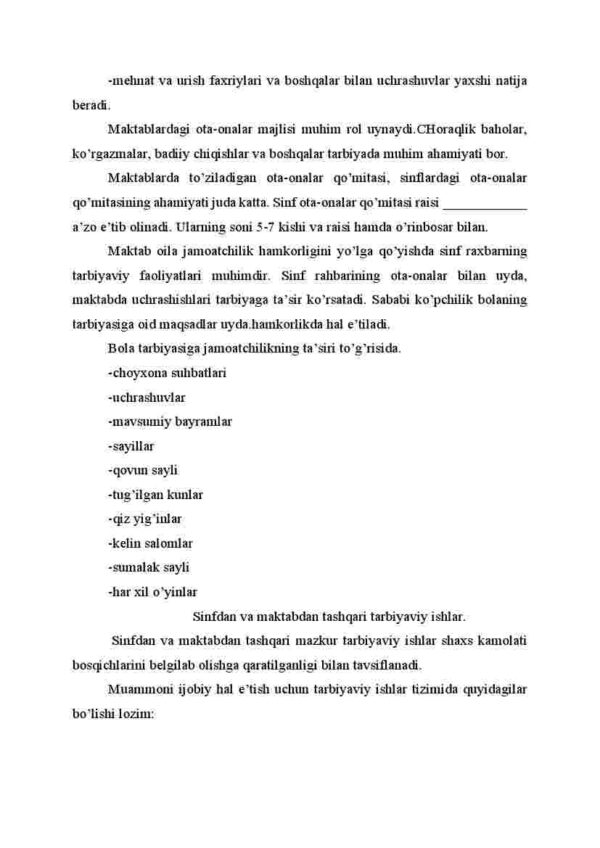 O'quvchilarni oilada tarbiyalash. Tarbiyani tashkil qilish ni sinfdan va maktabdan tashqari, jamoat tashkilotlarida, tibbiyot muassasalarida olib boriladigan ishlarni ahamiyati. Diniy tarbiya. - Image 4