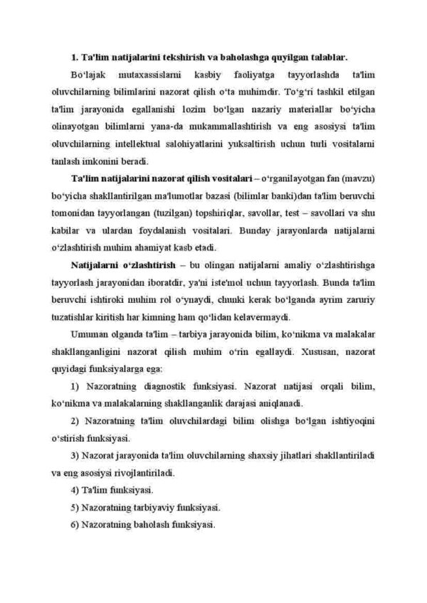 O'quvchilarning o'zlashtirgan bilimlari bilim natijalarini tekshirish va tashxis qilish – didaktik tushuncha sifatida, uning vazifalari - Image 2