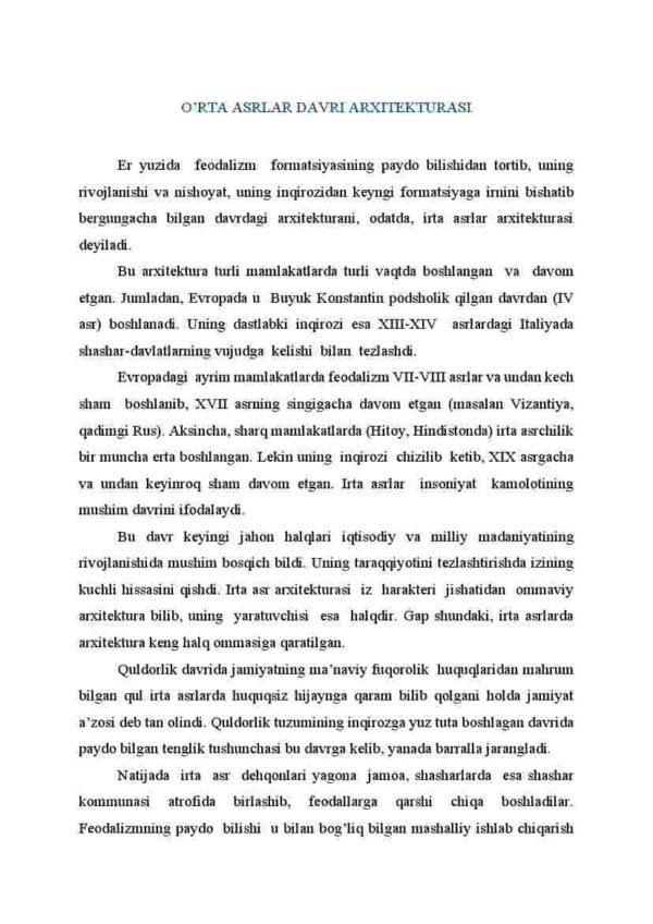 O'rta asrlar davri arxitekturasi
