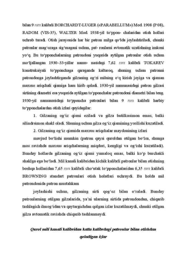 O'tochar qurolning o'rinbosar-patronlarning gilzalaridagi izlarga qarab aynanligini aniqlash xususiyatlari - Image 3