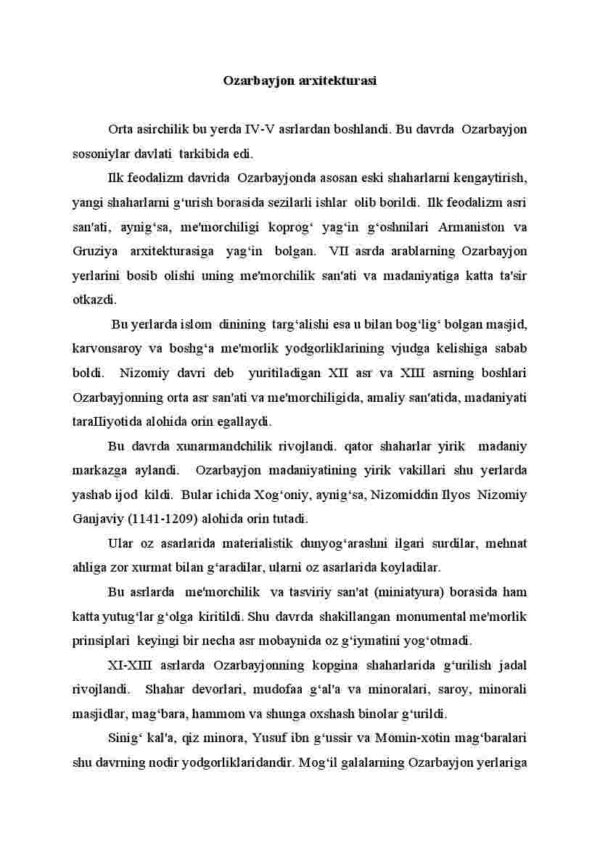 Ozarbayjon arxitekturasi