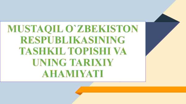 Mustaqil O'zbekiston Respublikasining tashkil topishi va uning tarixiy ahamiyati