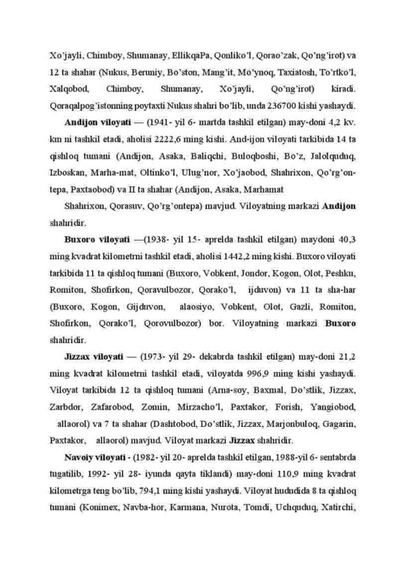 O'zbekistonning ma'muriy-hududiy tuzilishi, aholisi va moddiy imkoniyatlari - Image 2