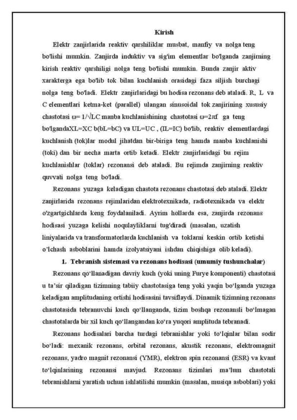 O'zgaruvchan tok zanjirida rezonansni hosil qilish usullari. Kuchlanishlar rezonansi. Toklar rezonansi - Image 2