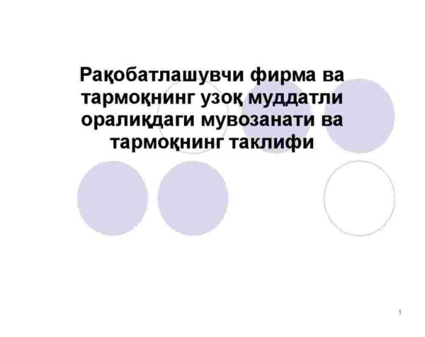 Raqobatlashuvchi firma va tarmoqning uzoq muddatli oraliqdagi muvozanati va tarmoqning taklifi
