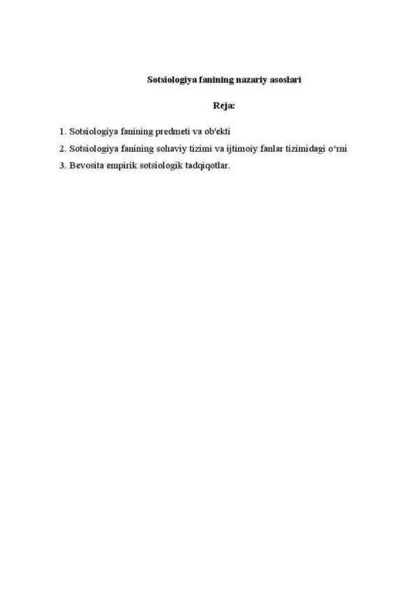 Sotsiologiya fanining nazariy asoslari