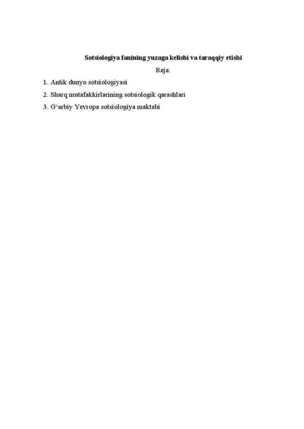 Sotsiologiya fanining yuzaga kelishi va taraqqiy etishi
