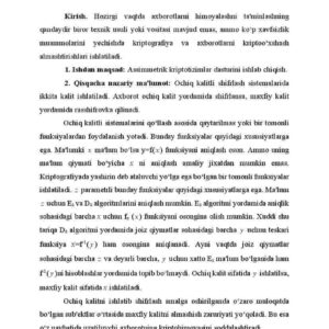Laboratoriya ishi: Standart blokli va ochiq kalitli kriptotizimlar algorimlarini dasturlash
