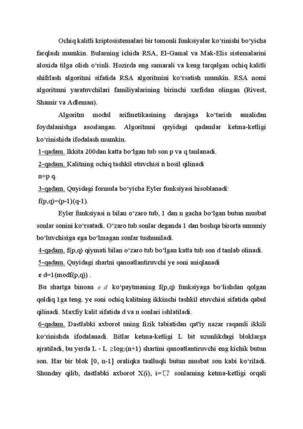 Laboratoriya ishi: Standart blokli va ochiq kalitli kriptotizimlar algorimlarini dasturlash - Image 2