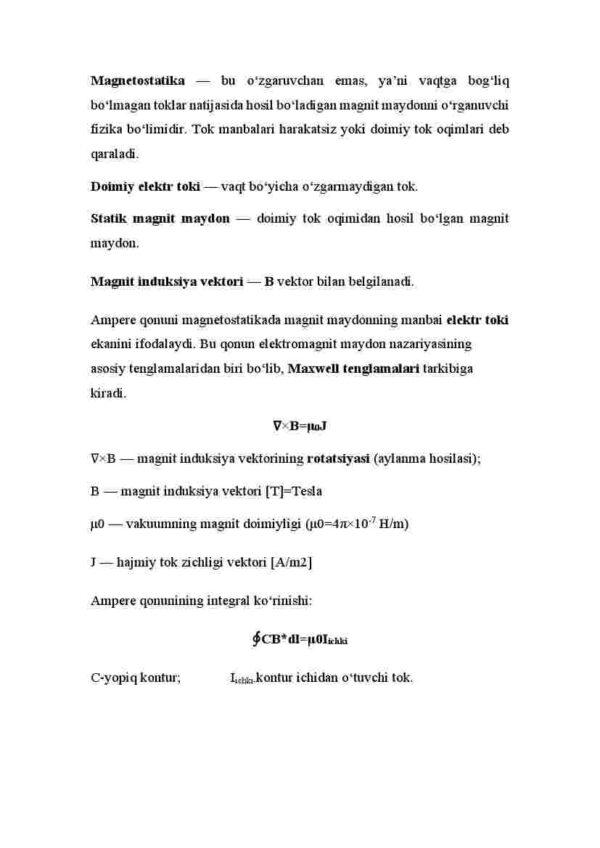 Statik magnit maydoni. Erkin fazoda magnetostatikaning asosiy pastulotlari - Image 2