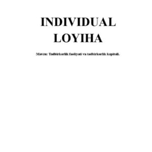 Tadbirkorlik faoliyati va tadbirkorlik kapitali