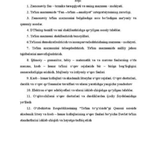 Ta'lim mazmuni va o'rta maxsus, kasb – hunar ta'limi