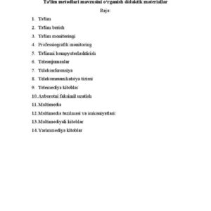 Ta'lim metodlari mavzusini o'rganish didaktik materiallar