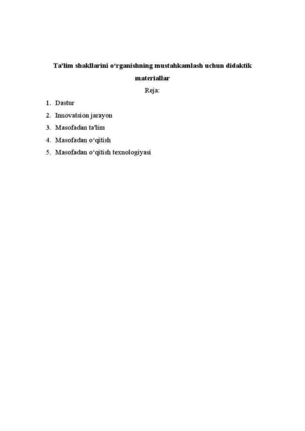 Ta'lim shakllarini o'rganishning mustahkamlash uchun didaktik materiallar