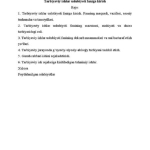 Tarbiyaviy ishlar uslubiyoti faniga kirish