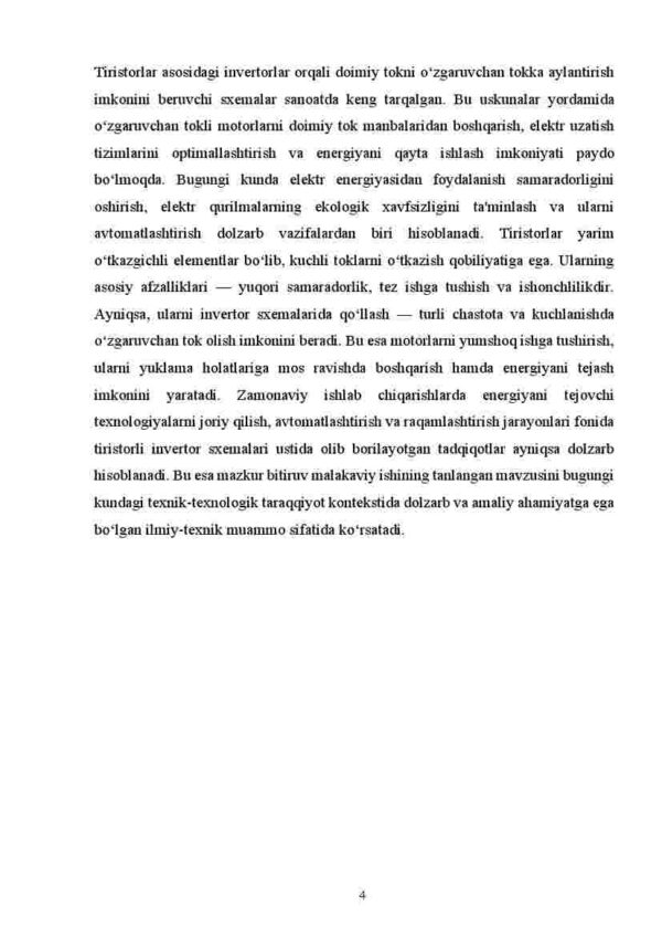 Tiristor asosidagi invertorning prinsipial sxemasi, uning ishlash mexanizmi, boshqaruv algoritmlari va chiqish parametrlariga ta'sir etuvchi omillar - Image 4